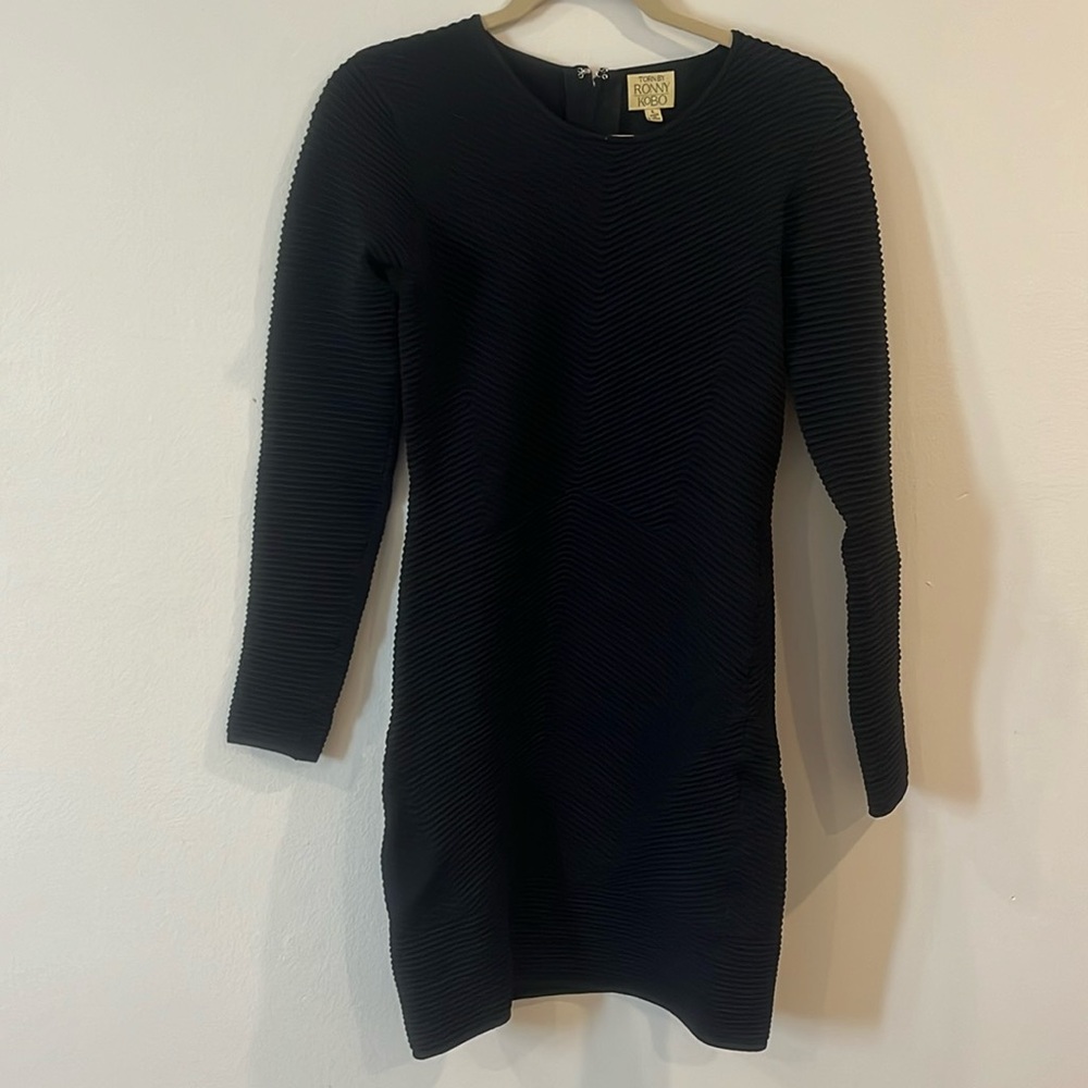 Ronny Kobo Ribbed Black Dress